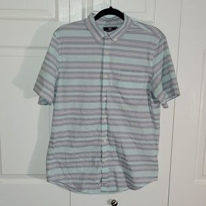 Vinyard vines Striped collard shirt, Aqua, grey size medium, 95% cotton